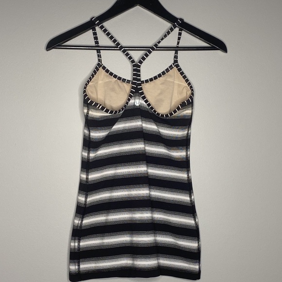 LULULEMON Lulu Women's Power Y TANK TOP Black White Striped Built in Bra - Picture 2 of 4